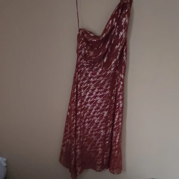 Reiss Asymmetrical One-Shoulder Dress in Rust and Cream